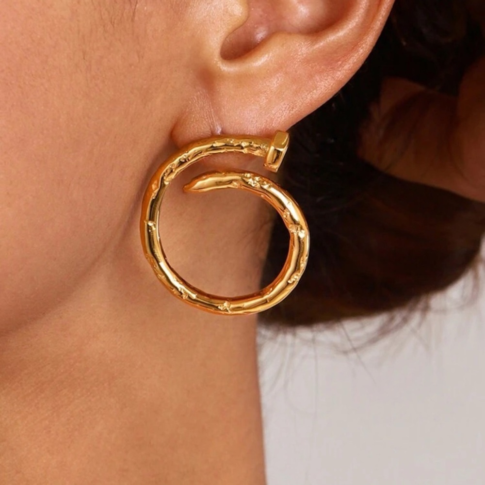Gold Snake Hoop Earrings - Picture 2 of 4